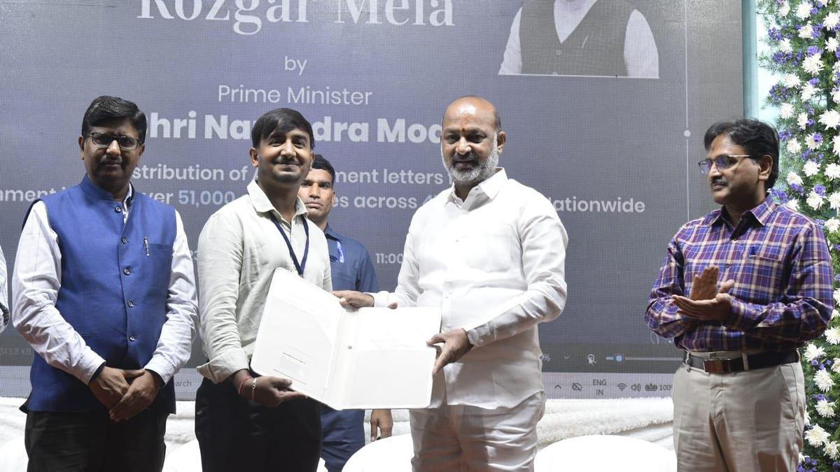 Bandi Sanjay hands over job letters at Rozgar Mela in Anantapur