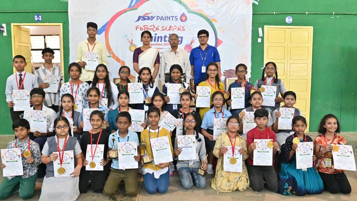 Students display their artwork at The Hindu Young World painting contest