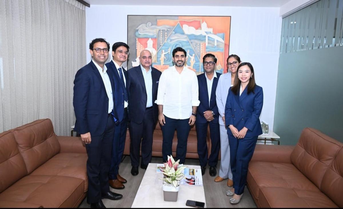 IT Minister N. Lokesh with the delegates of SAEL Ltd., Norfund, Societe Generale, and NDB Bank on Saturday.