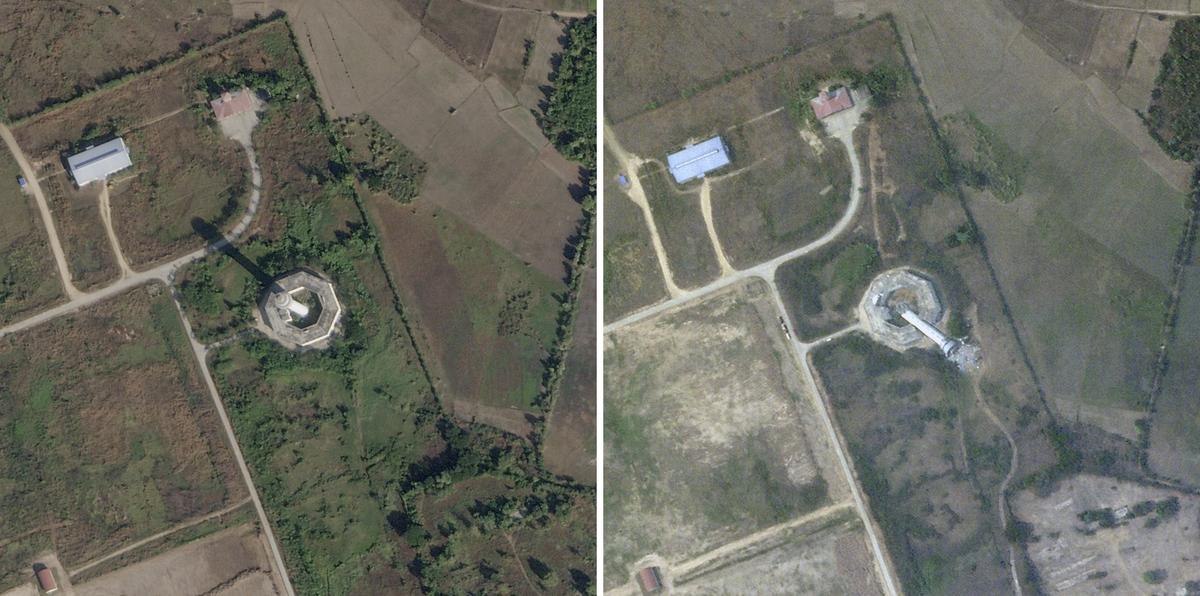 This combo satellite photos from Planet Labs PBC show the control tower of the Naypyitaw International Airport in Naypyitaw, Myanmar, Jan. 13, 2025, top, and the same tower collapsed due to an earthquake, on Saturday, March 29, 2025. This combo satellite photos from Planet Labs PBC show the control tower of the Naypyitaw International Airport in Naypyitaw, Myanmar, Jan. 13, 2025, top, and the same tower collapsed due to an earthquake, on Saturday, March 29, 2025.