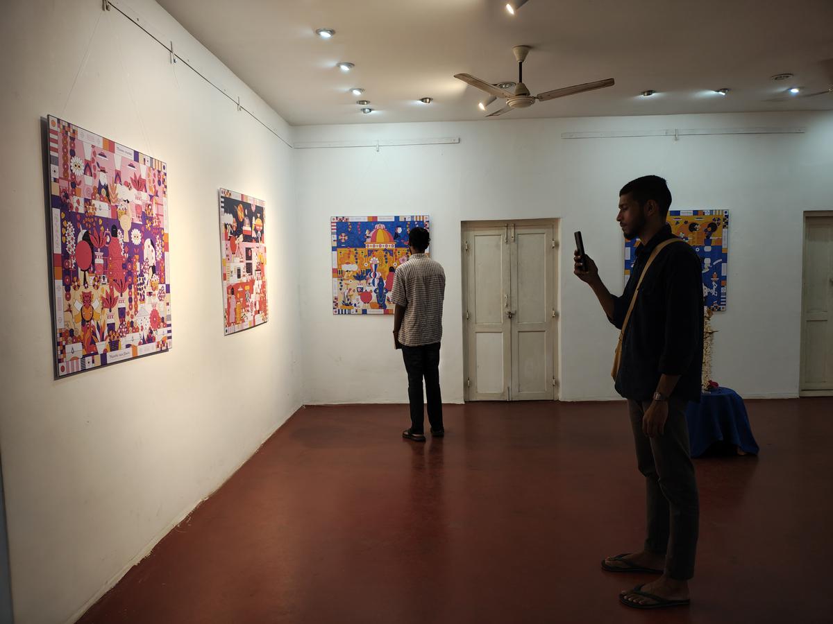 Visitors observing the exhibits