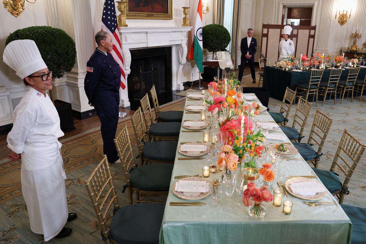 Marinated millet, stuffed mushrooms and risotto on White House State