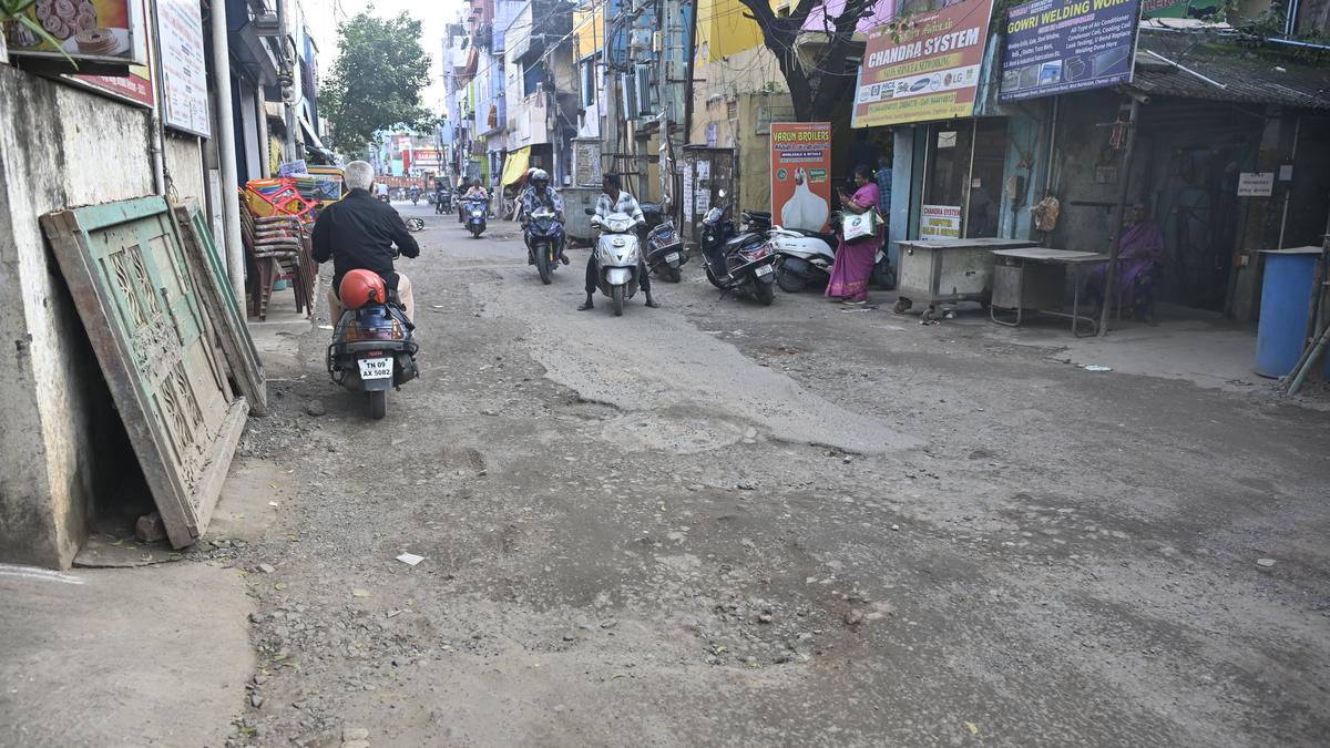 Poor condition of a vital link road at West Mambalam troubles motorists