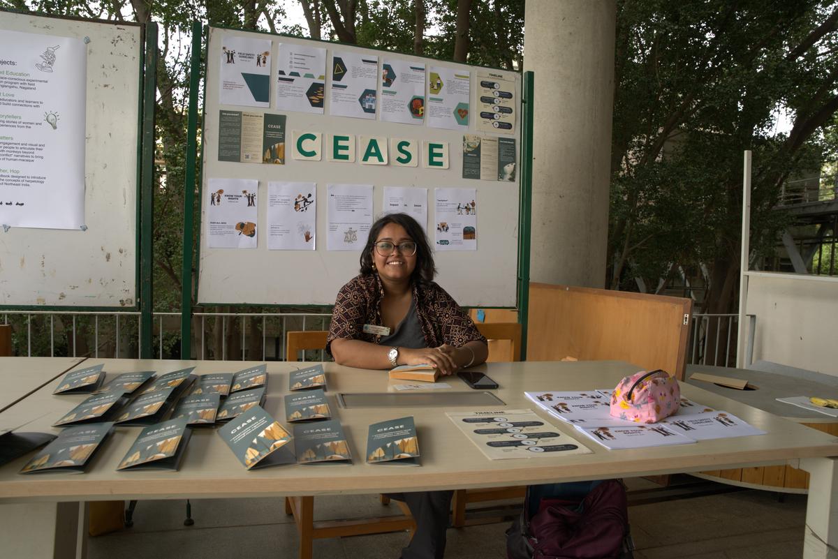 Stands and stalls displaying online portals (CEASE - protection against sexual harassment in the workplace). 