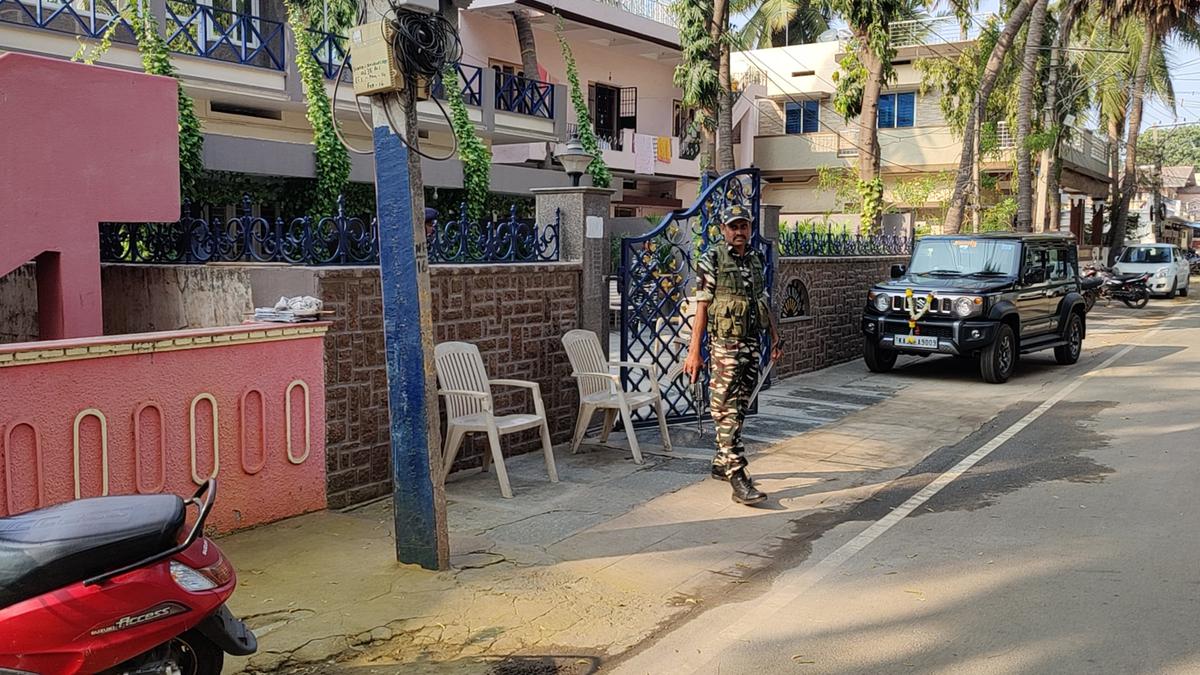 Ballari MLA Nara Bharath Reddy’s residence in Ballari that was raided by Enforcement Directorate sleuths on Saturday. 