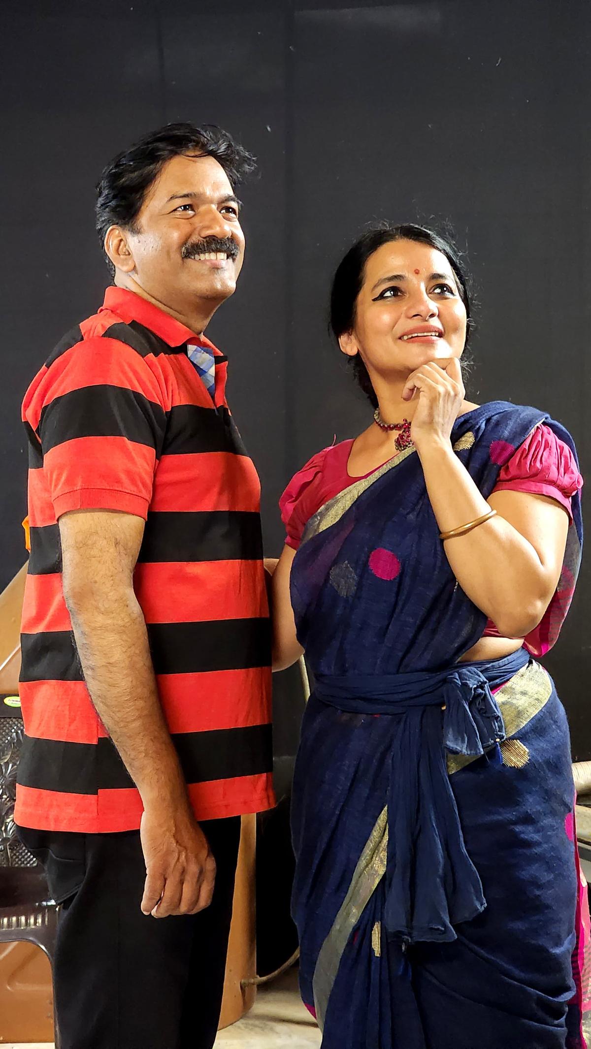 Jithesh Damodar and Sithara Balakrishnan during the rehearsal of the play Neelakkuyil