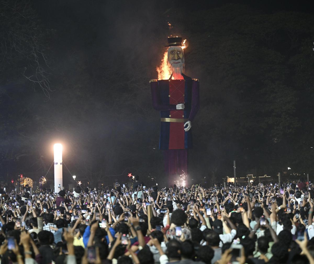 The ceremonial burning of Pappanji, the giant effigy of an old man, at Parade Ground in Fort Kochi ushering in the New Year. Thousands from across the globe converged on Fort Kochi to witness the iconic event. The ceremonial burning of Pappanji, the giant effigy of an old man, at Parade Ground in Fort Kochi ushering in the New Year. Thousands from across the globe converged on Fort Kochi to witness the iconic event.