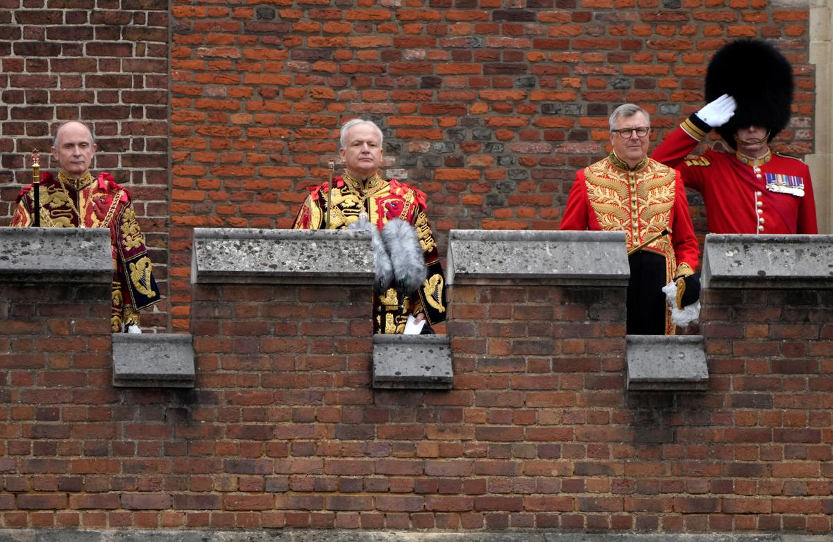 Garter Principal King of Arms, David Vines White, stands after reading the Principal Proclamation from the balcony overlooking Friary Court after the Accession Council at St. James’s Palace, as King Charles III is formally proclaimed Britain’s new monarch in London on September 10, 2022. 