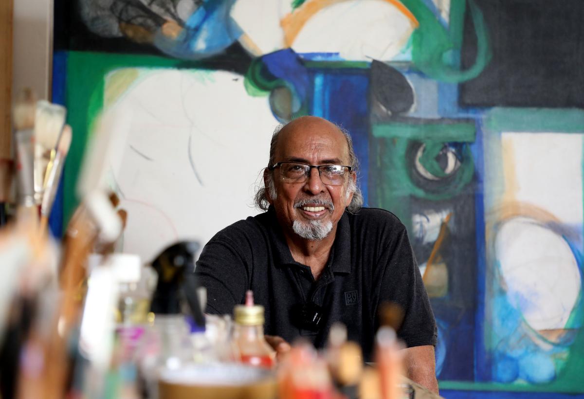 Senior artist P Gopinath at Cholamandal art village 