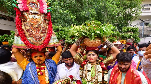 Devotees from Telangana offer Bonalu at Durga temple