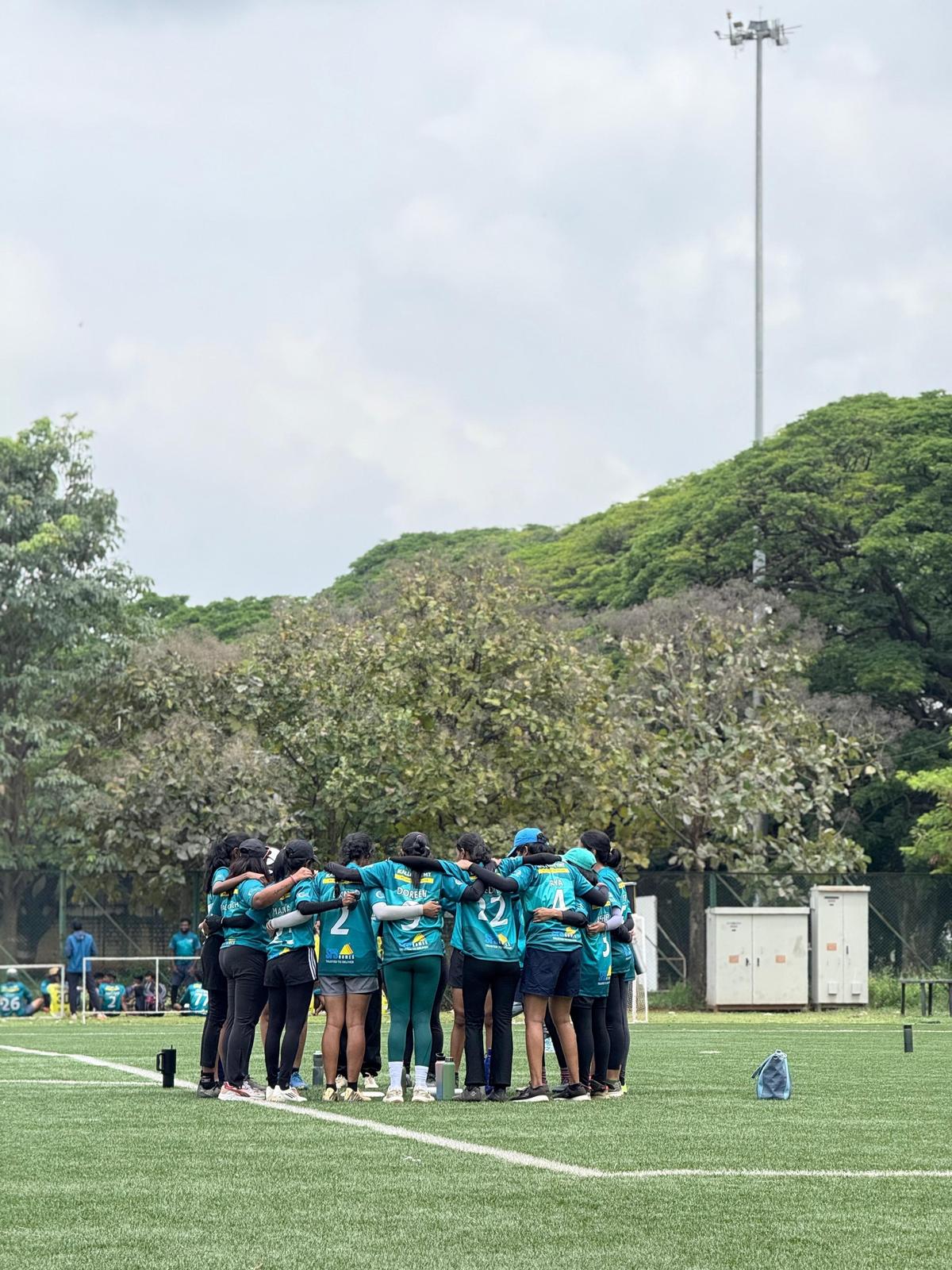 Kerala women’s Ultimate Frisbee team huddle Kerala women’s Ultimate Frisbee team huddle