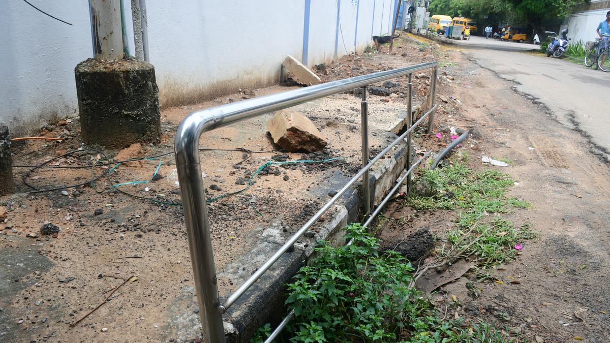 Pavement along Ranjith Road at Kotturpuram in a shambles