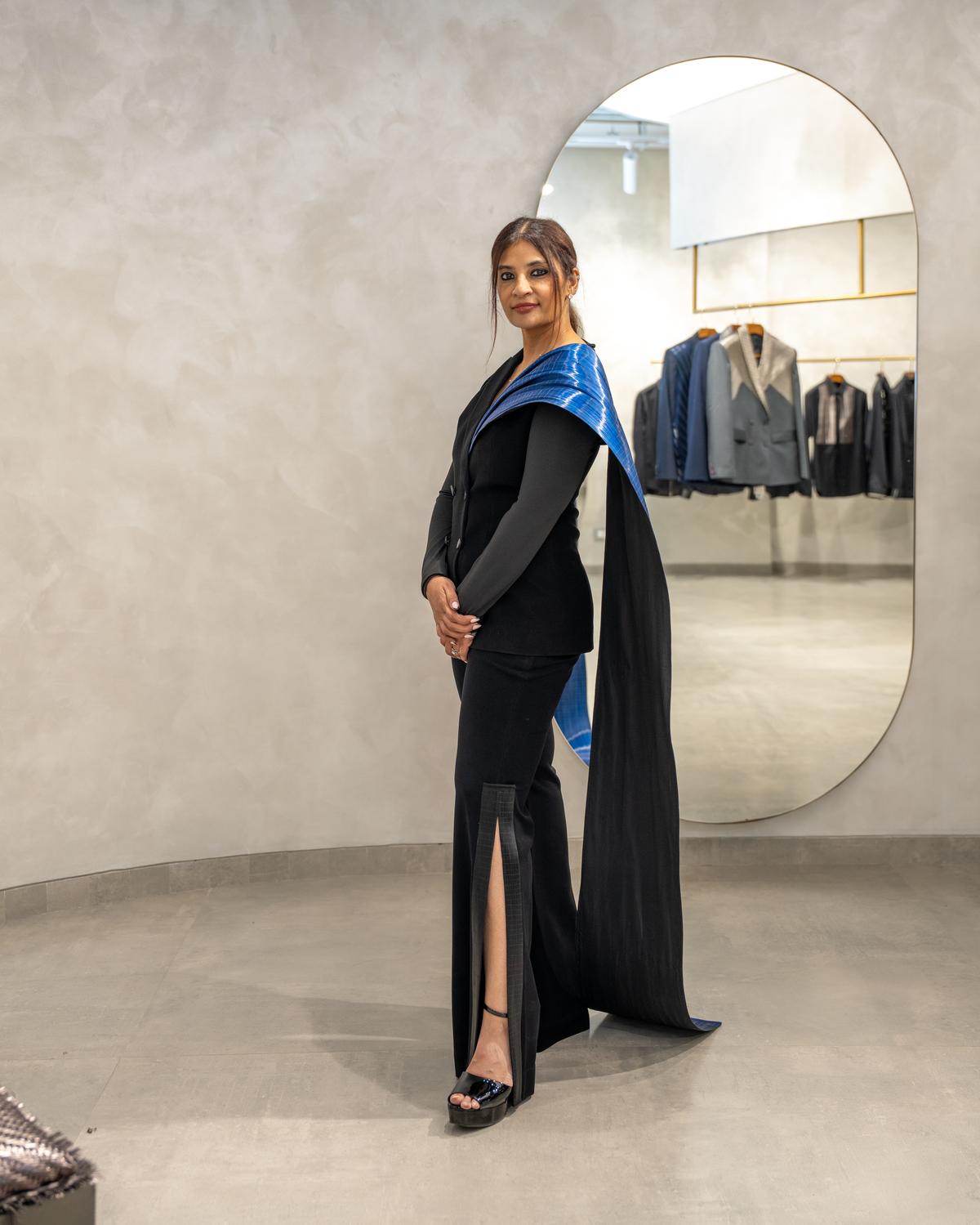 A guest dressed in Rimzim Dadu’s design at the store launch 