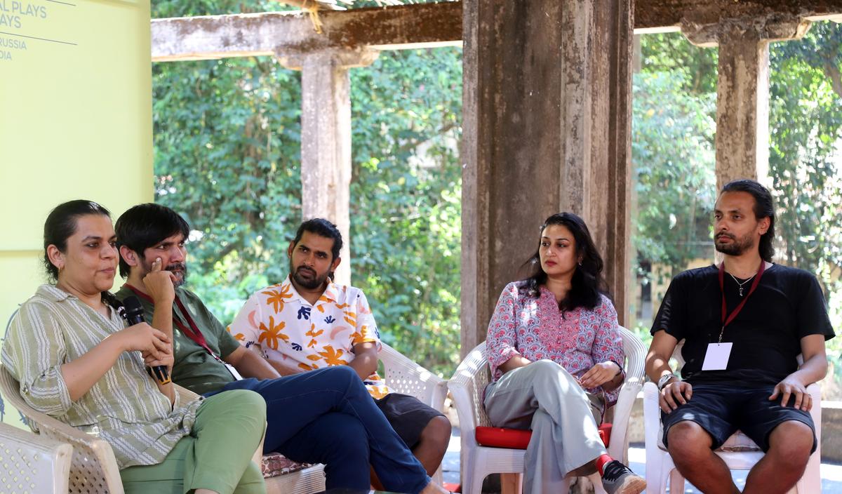 Anurupa Roy, director of The Nights, and her team participating in a ‘Meet the Artist’ programme at International Theatre Festival of Kerala (ITFoK) in Thrissur on Monday.