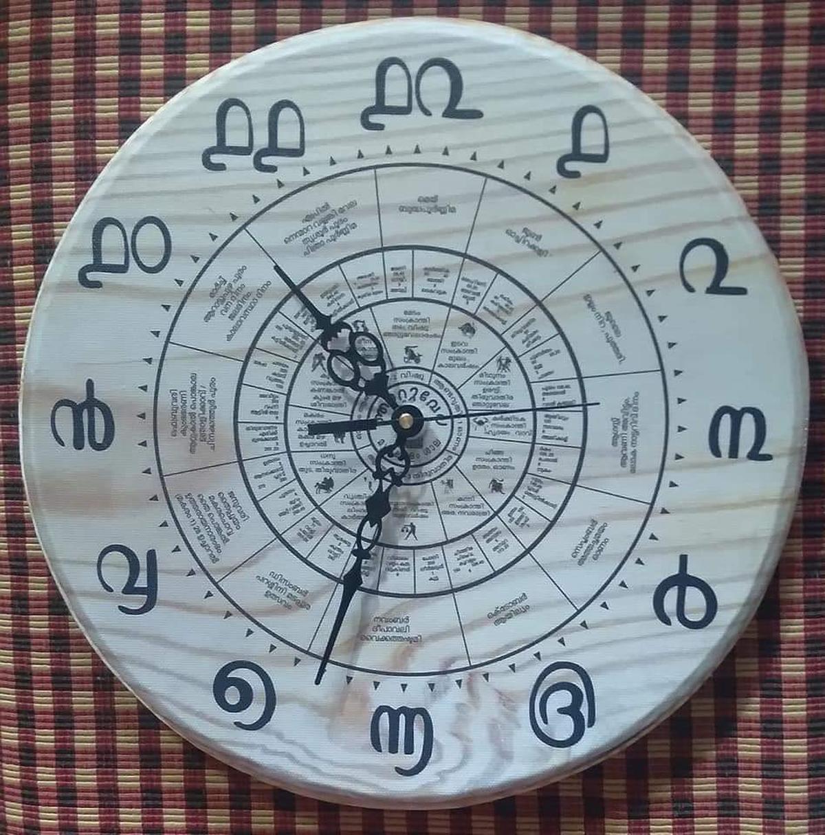 The clock with Malayalam numerals at Moozhikkulam Sala