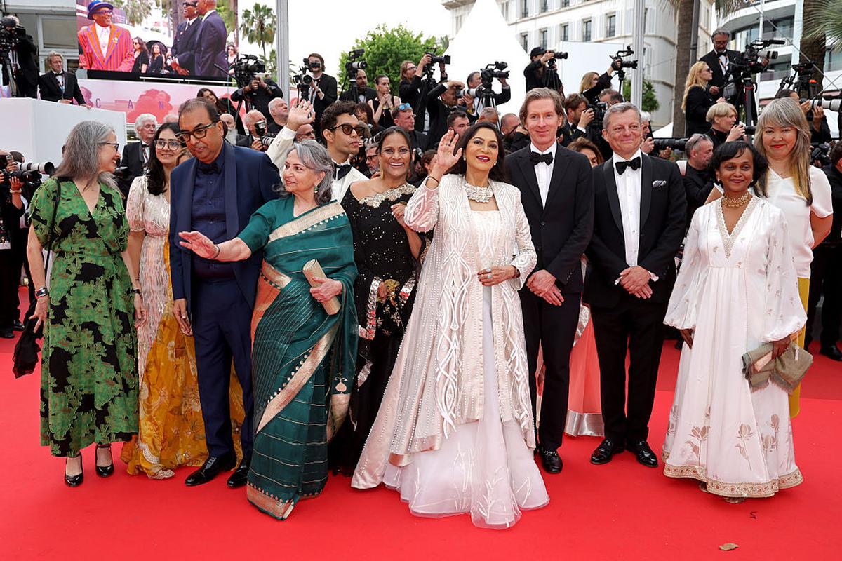 Film restorer Shivendra Singh Dungarpur, actors Sharmila Tagore and Simi Garewal, director Wes Anderson and others on the red carpet at Cannes, May 19, 2025. Film restorer Shivendra Singh Dungarpur, actors Sharmila Tagore and Simi Garewal, director Wes Anderson and others on the red carpet at Cannes, May 19, 2025.