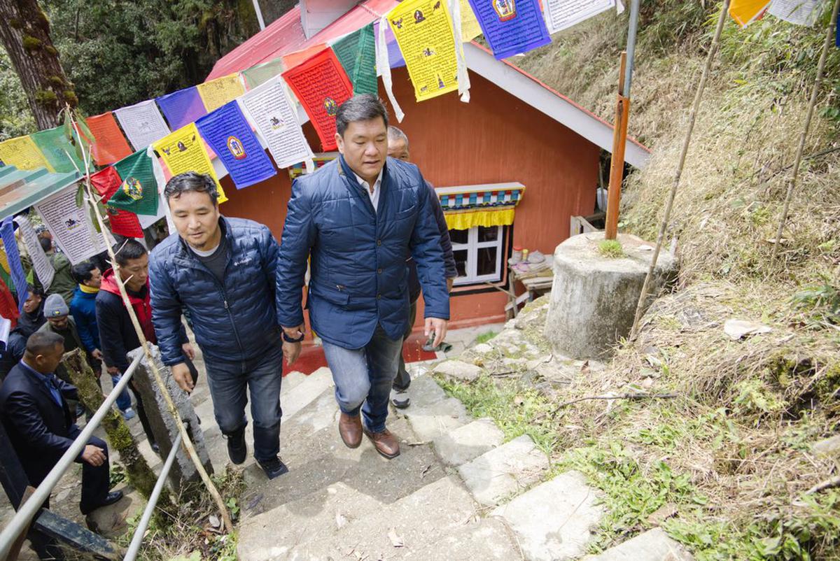 Arunachal Pradesh Chief Minister Pema Khandu at Neh-Pema Shelpu Drupkhang on April 8, 2023. 