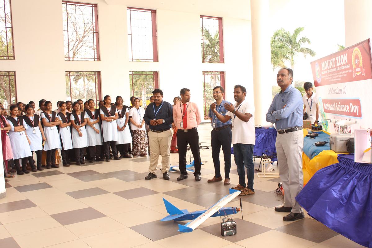 Drone club inauguration marked the Science Day programme at Mount Zion College of Engineering and Technology.