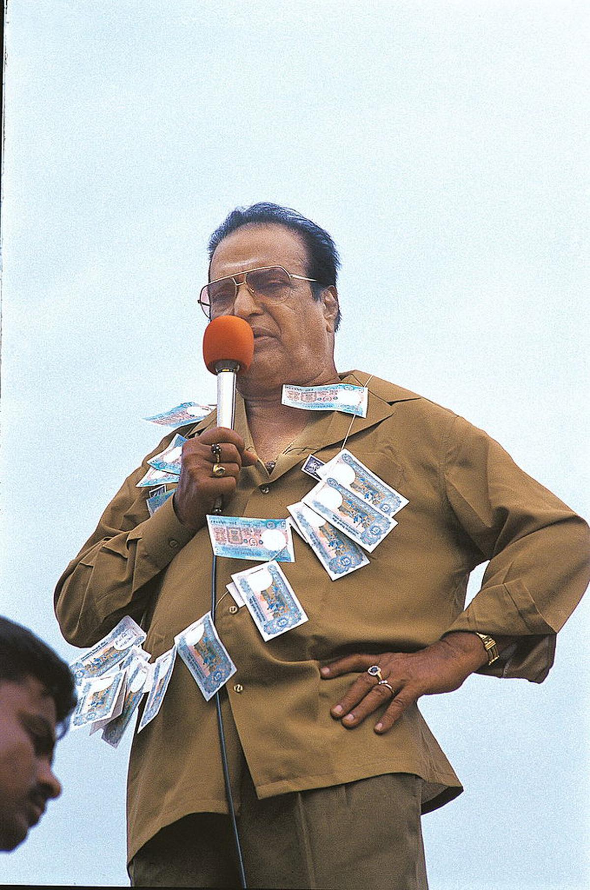 N.T. Rama Rao at a rally in Andhra Pradesh.