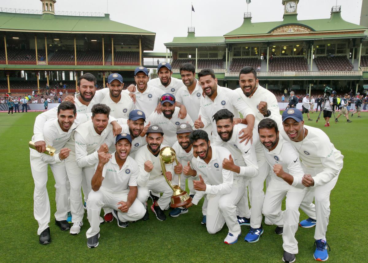 The Indian Cricket Team with the Border-Gavaskar Trophy