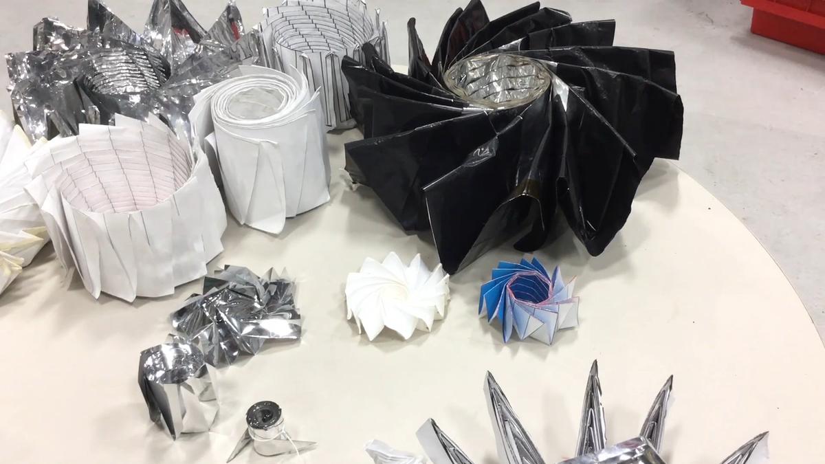 Origami designs at JPL that engineers are using to create folding spacecraft. 