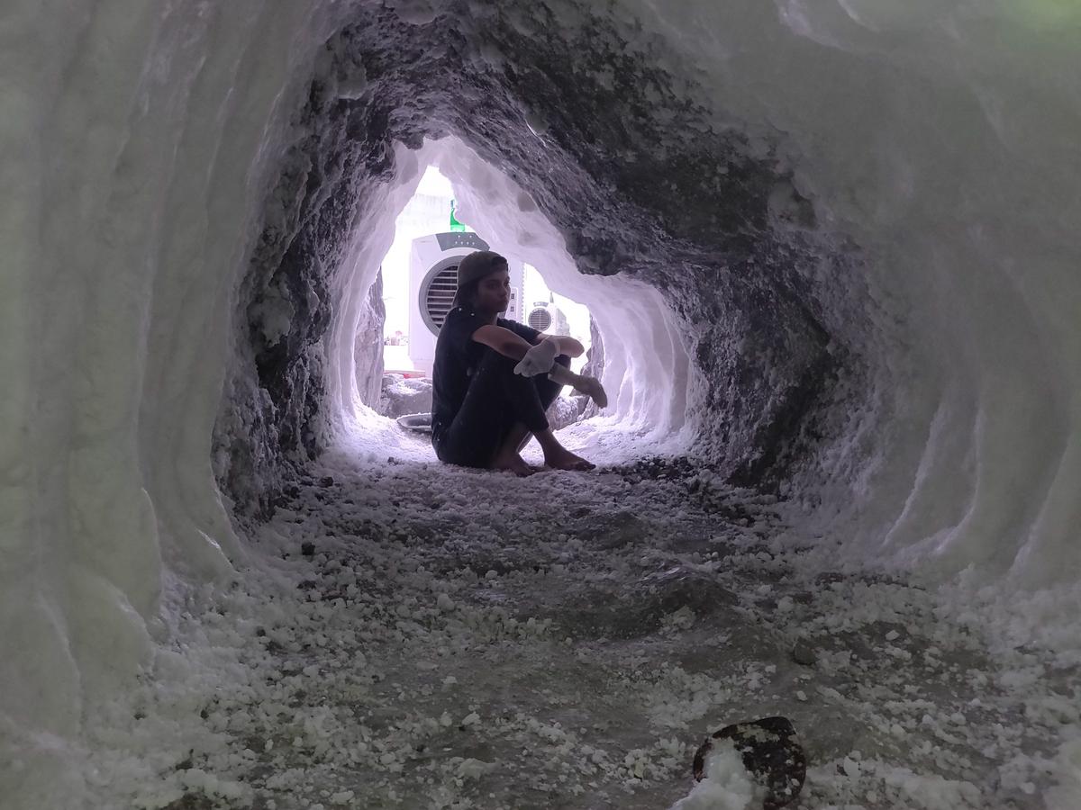 One of the ice cave sets designed by Pravalya for the film