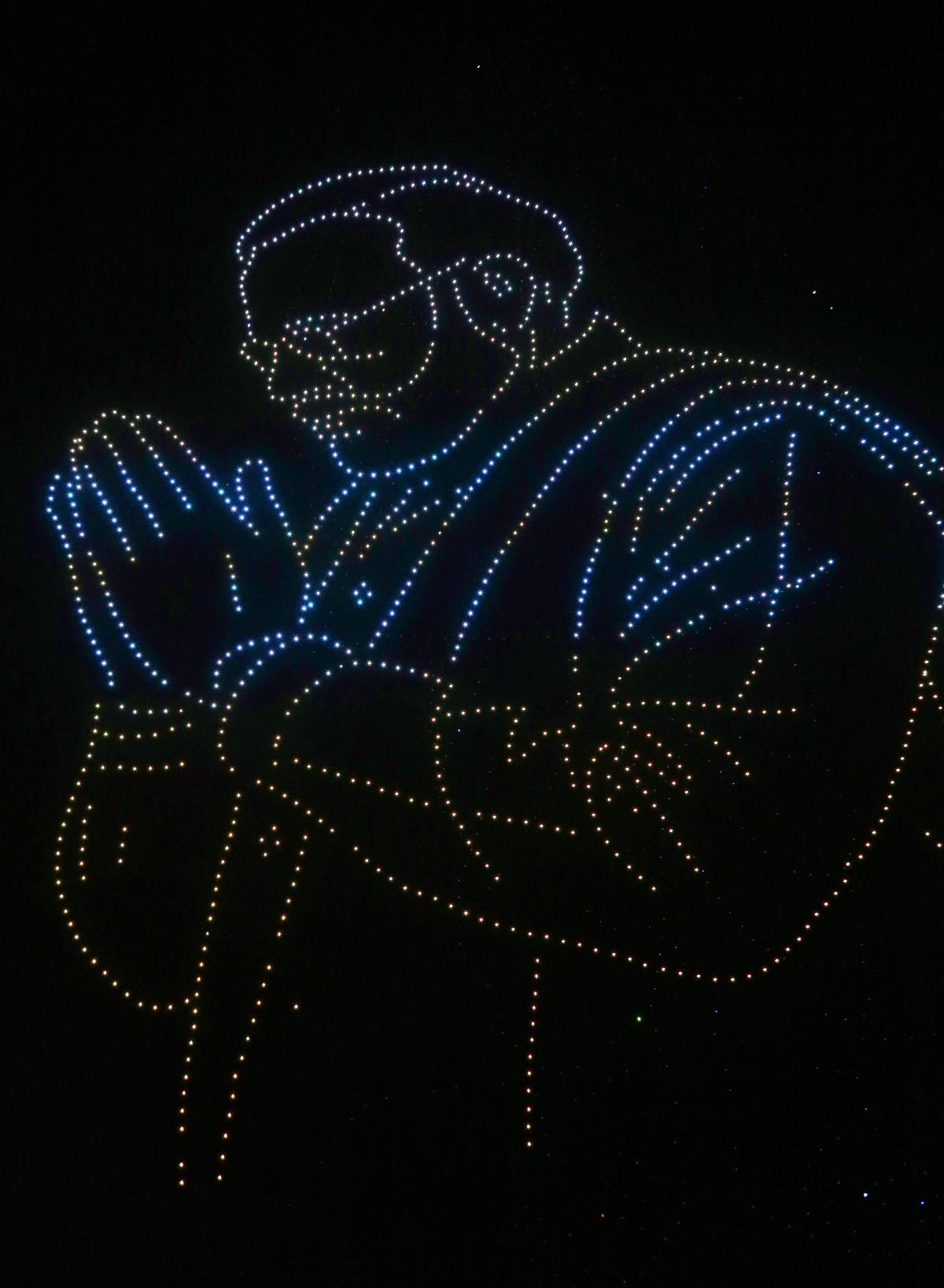 Spettacolo di droni al tempio di Somnath durante Somnath Swabhiman Parva, a Gir Somnath.