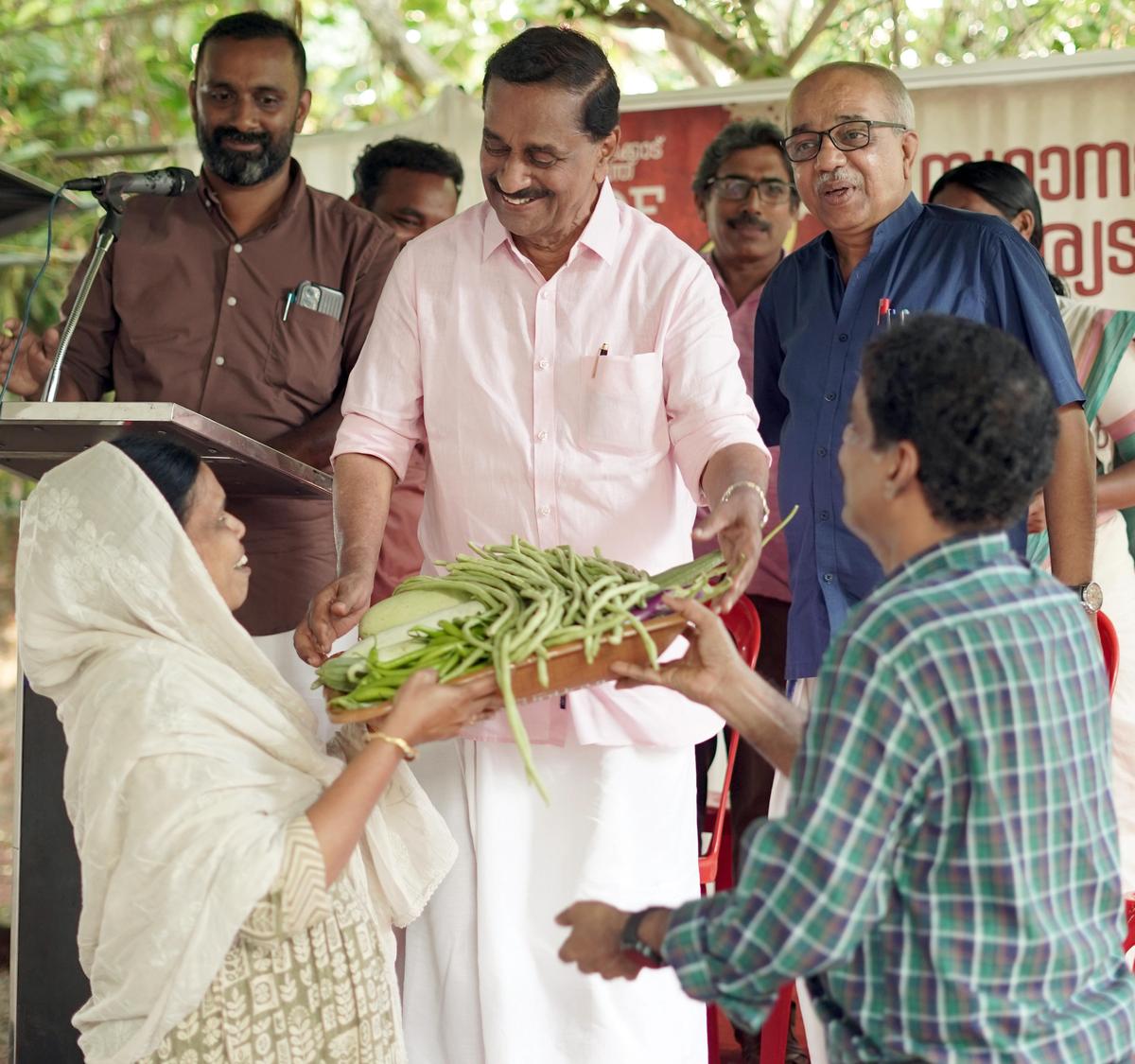 Kozhikode North LDF candidate Thottathil Raveendran interacting with voters.