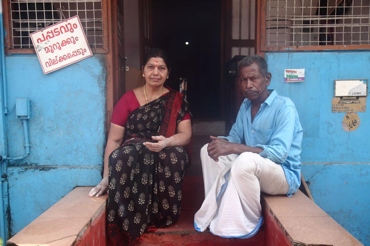 Retnamma R and her husband, V Gopalakrishnan make pappadams at their home at Valiyasala in Thiruvananthapuram