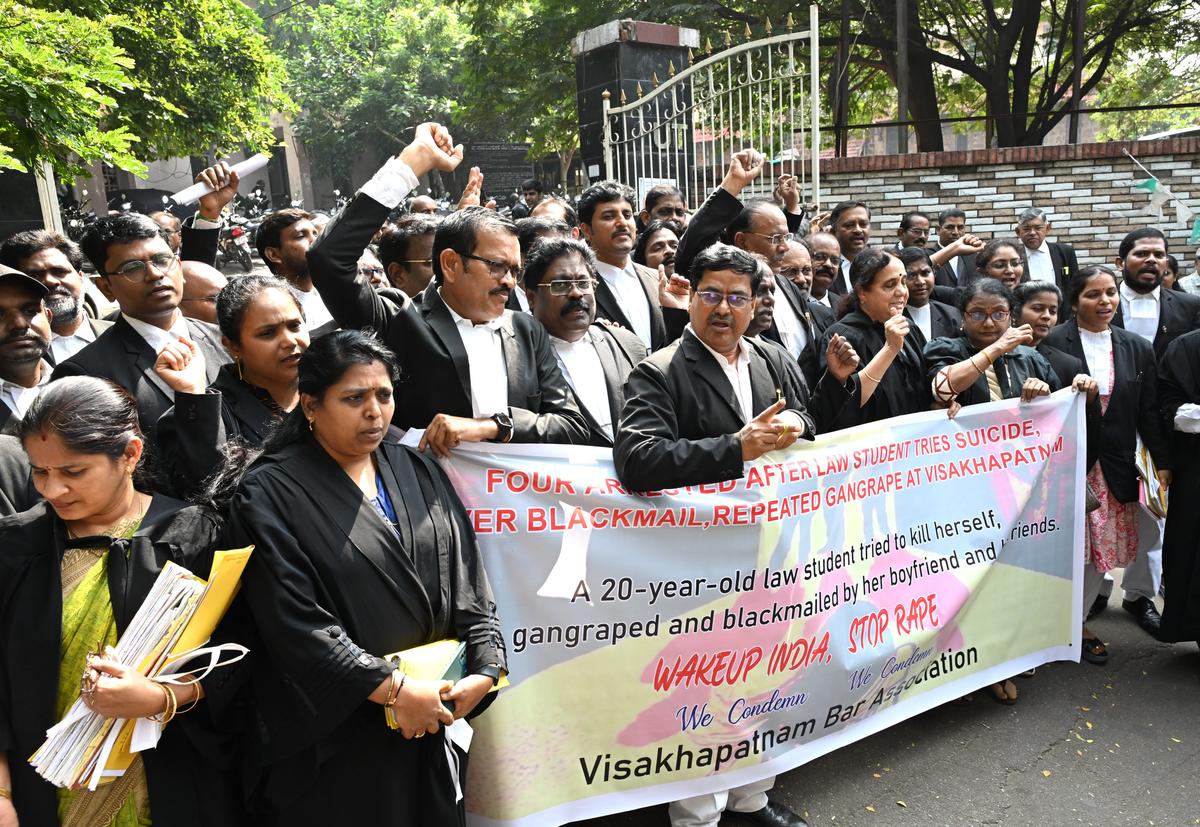 Bar Association members taking out a rally in Visakhapatnam on Friday.