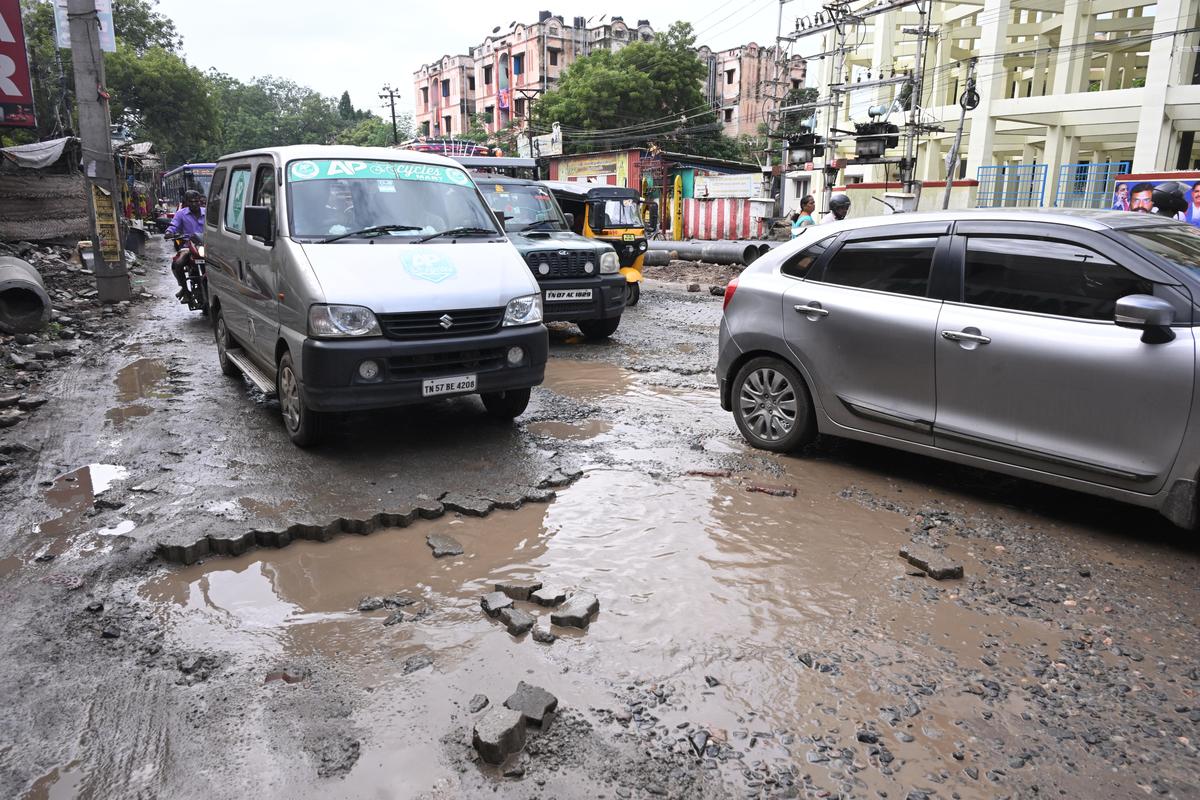 The rain-ravaged rain TPK Road Near Periyar bus stand in Madurai. The rain-ravaged rain TPK Road Near Periyar bus stand in Madurai.