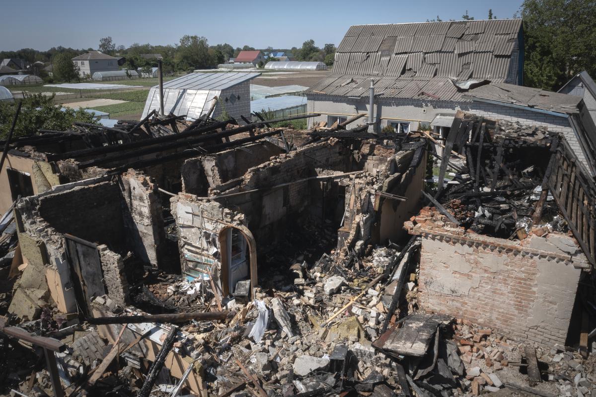 A view of a ruined private house after a Russian missile attack in Kyiv region, Ukraine.
