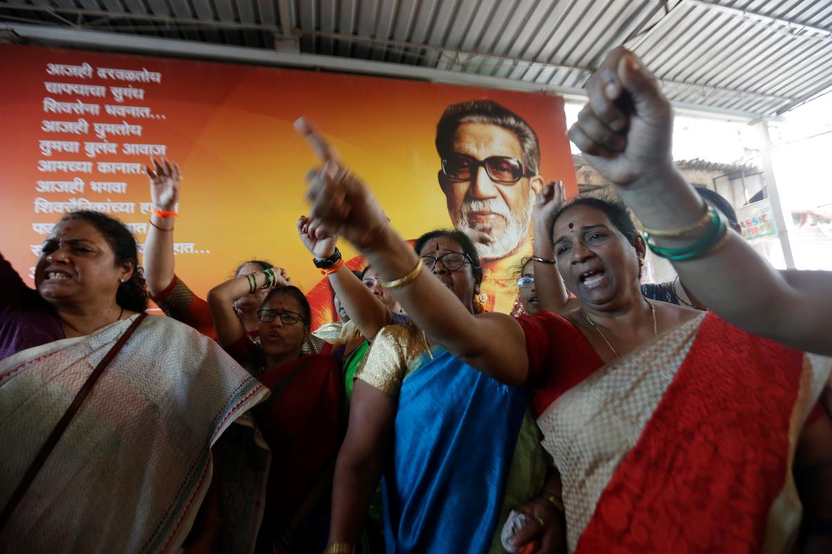 Solid backing: Women sainiks raise slogans in support of party president Uddhav Thackeray in Mumbai. 