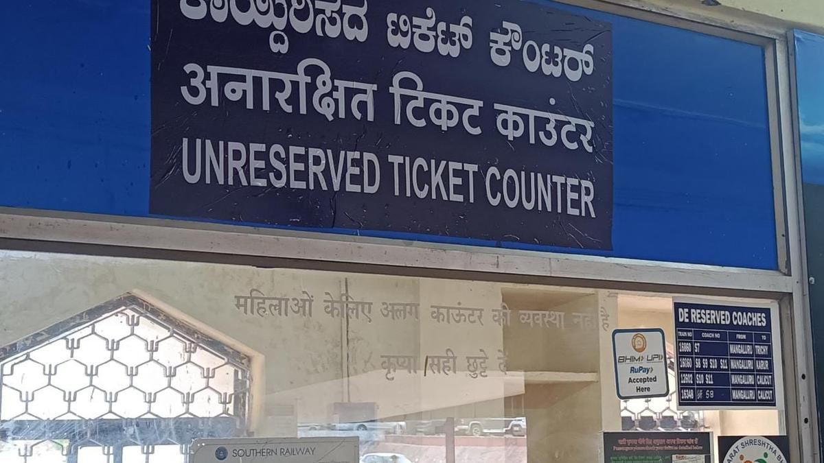 Display board at general ticket issuing counter changed to trilingual format after a tweet by railfan in Mangaluru