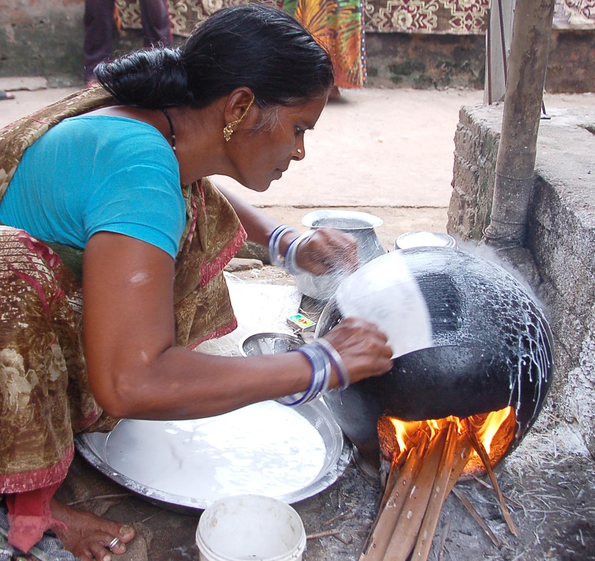A making the thin edible films for Pootharekulu at Atreyapuram in East Godavari district.