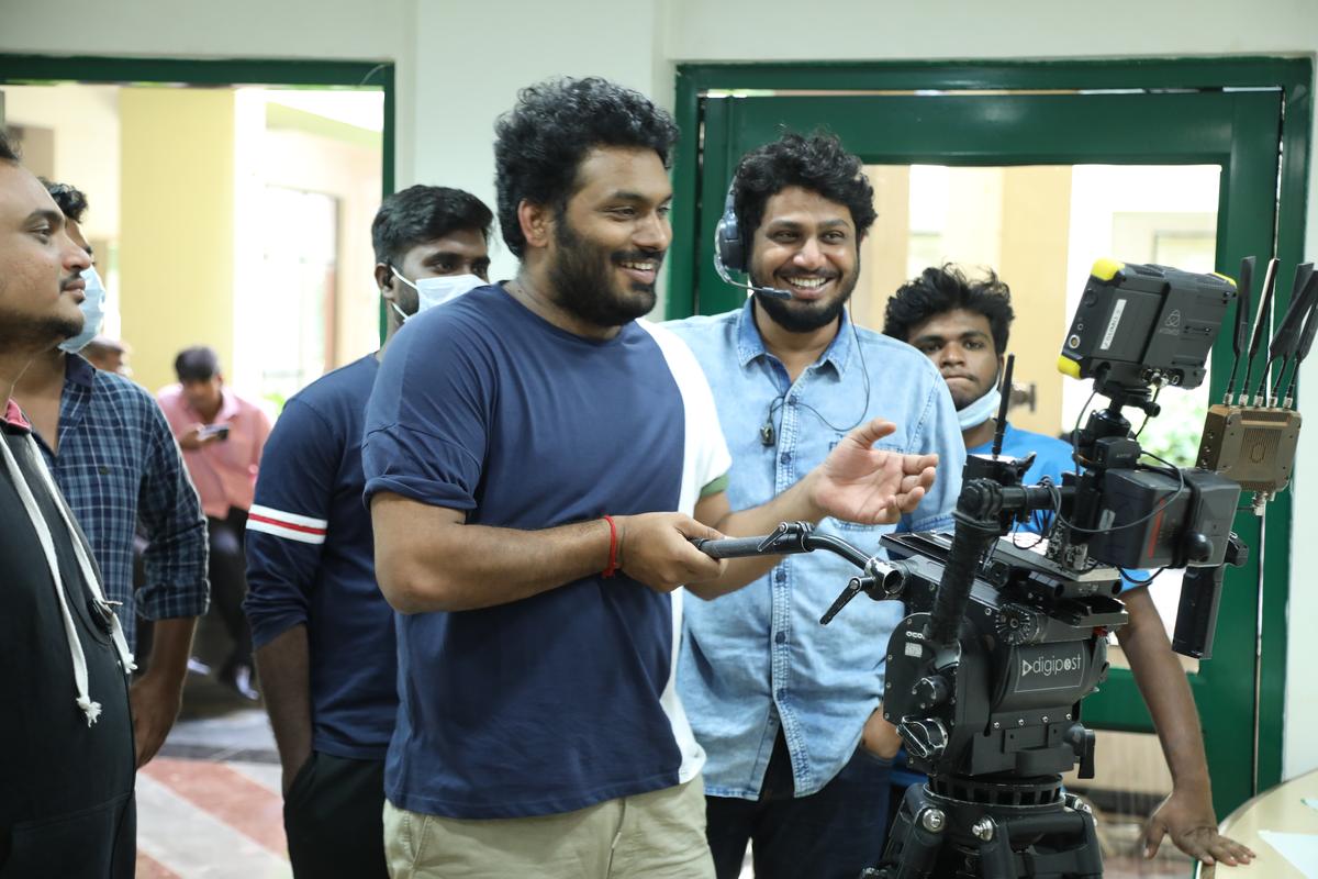 Surya Manoj Vangala (centre), on the sets of 'Brinda'