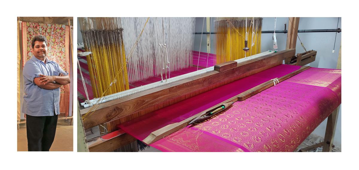 Gaurang Shah; a Kanjeevaram sari on the loom