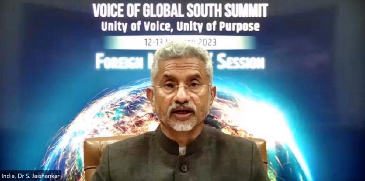 External Affairs Minister S. Jaishankar addresses the Voice of the Global South Summit. Photo: Twitter/@DrSJaishankar External Affairs Minister S. Jaishankar addresses the Voice of the Global South Summit. Photo: Twitter/@DrSJaishankar
