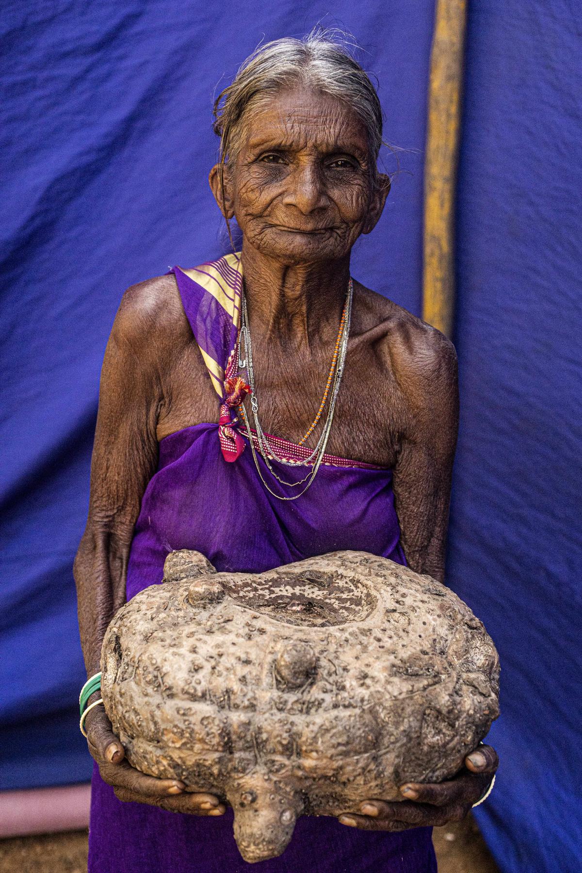 Savitri Gowde from Canacona with elephant foot yam