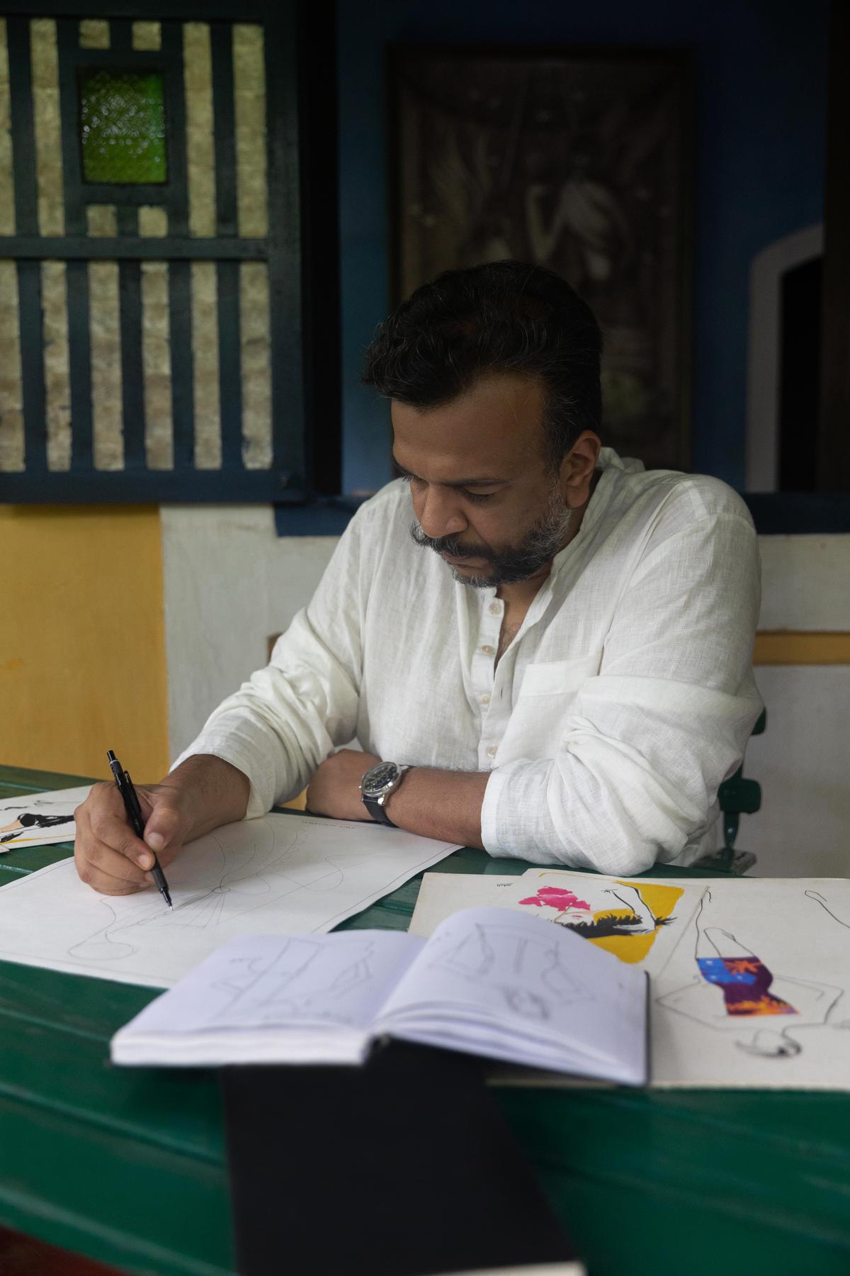 Amit Aggarwal sketching at Wendell Rodricks’ Goa home