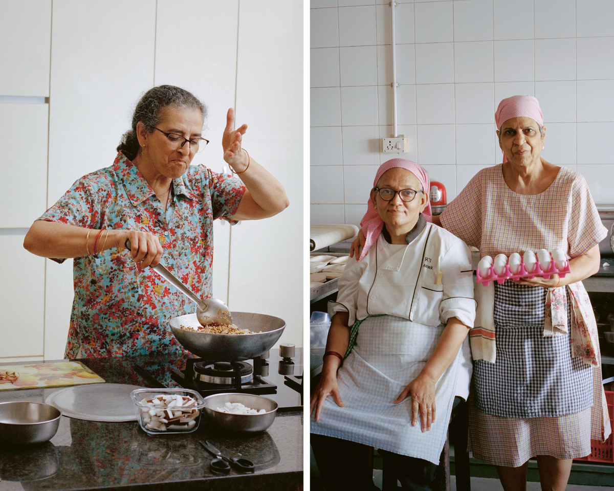 Dinaz aunty making tamarind and coconut fish curry. “She follows the recipes and techniques handed down to her from her mother with the utmost rigour,” says Farokh Talati; and Maneck aunty (left) and Nergish aunty.