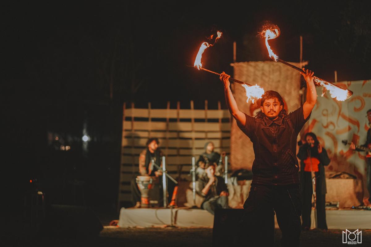 Bhushan Regles the audience with a fire jugging show  