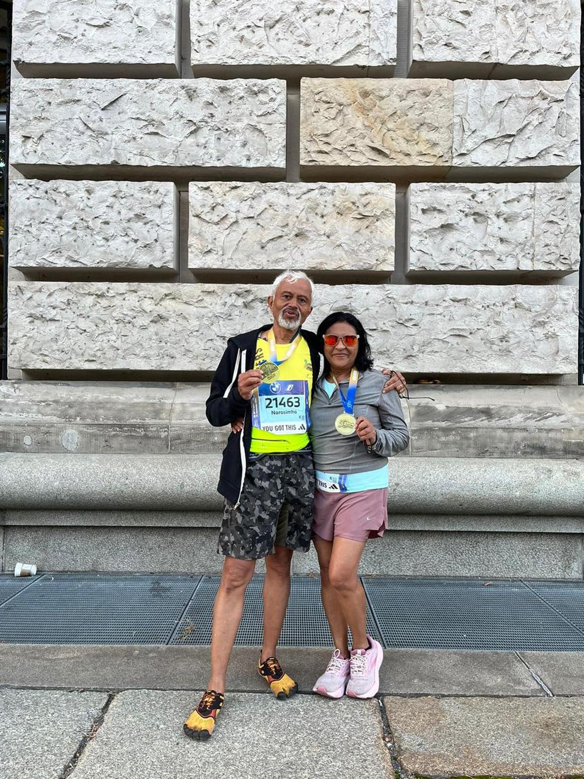 Capt Dr Narasimha and Malthy Simha post the Berlin marathon