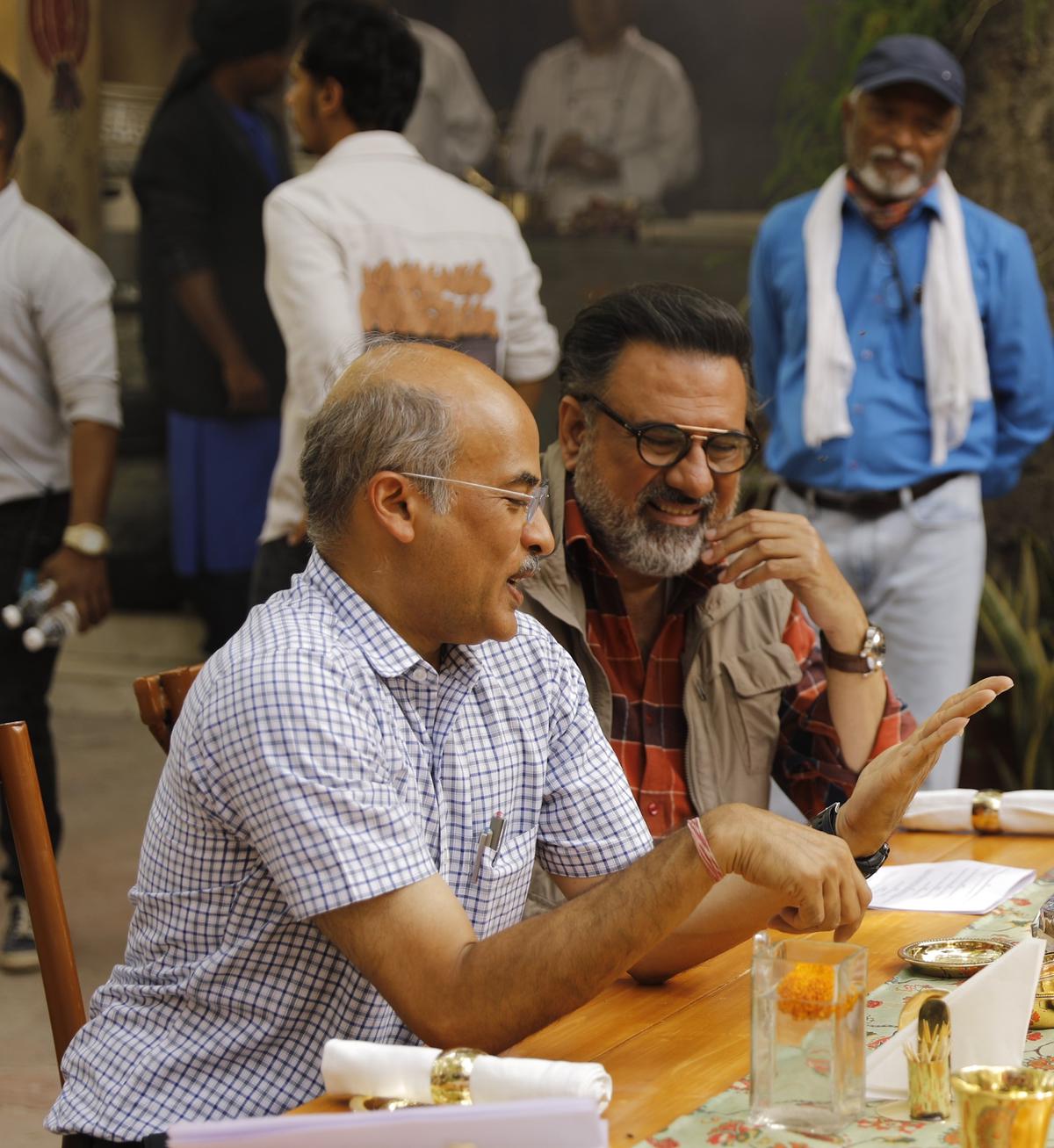 Director Sooraj Barjatya with Boman Irani on the sets of Uunchai