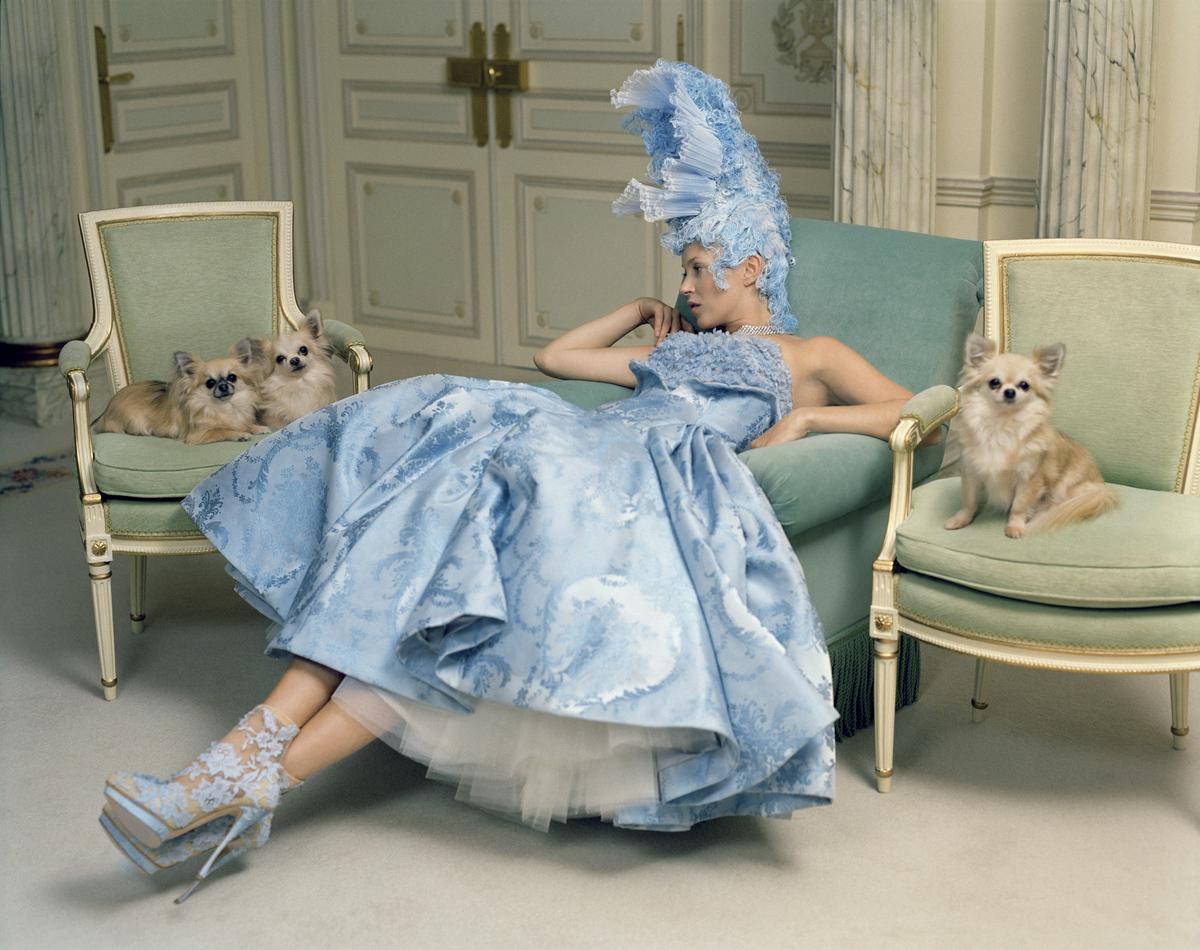 Kate Moss in an Antoinette-inspired creation by Sarah Burton for McQueen