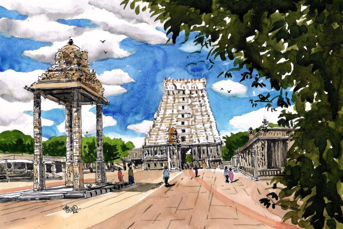 From the Postcards series on Kanchipuram, sketched by artist Muraleedharan Alagar