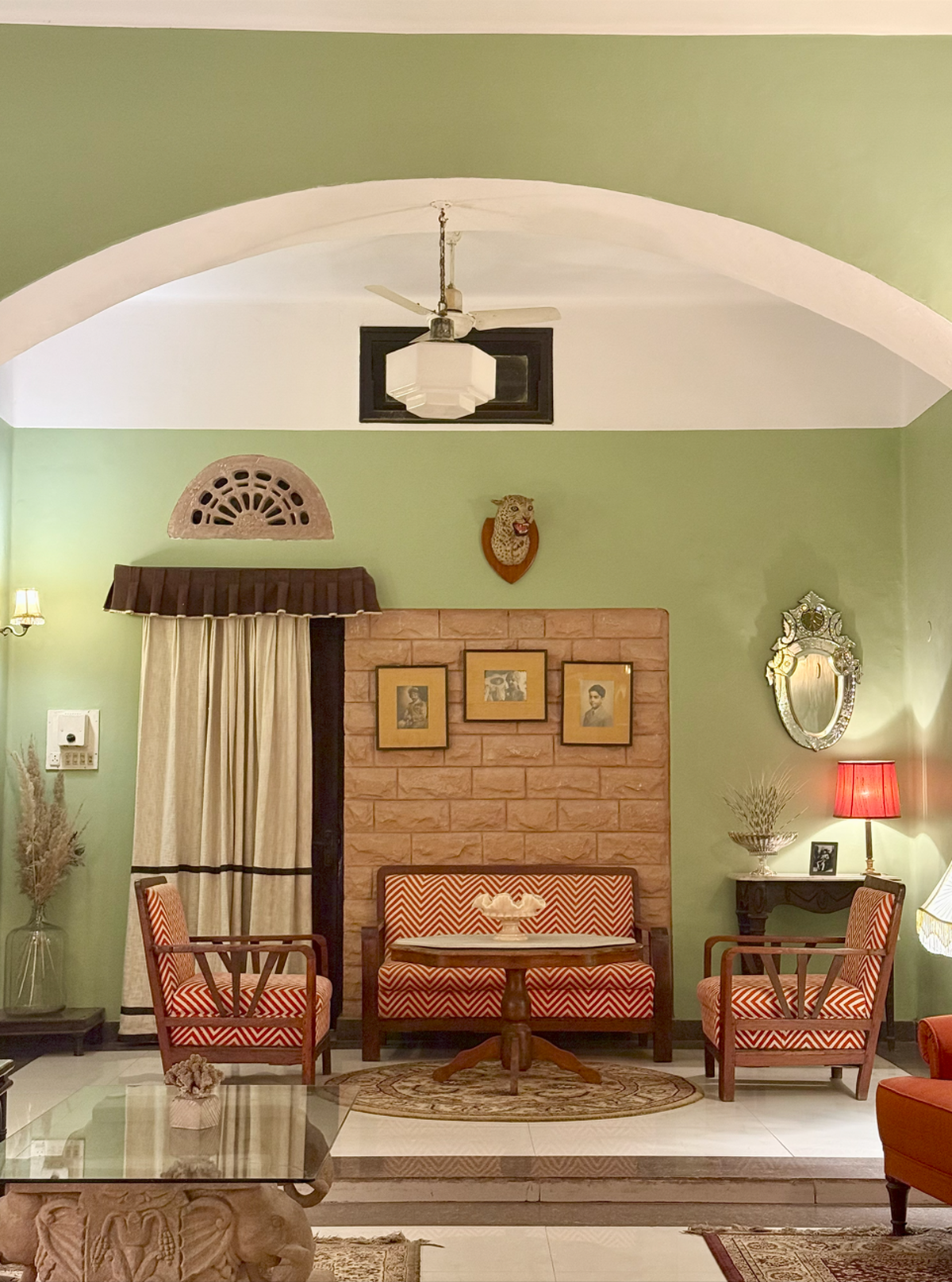 The central hall in Devi Bhawan, Jodhpur, with its deco chairs. 