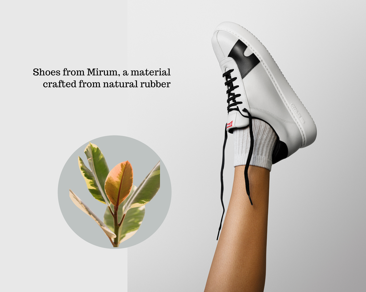 Sneakers from Mirum, a material crafted from natural rubber