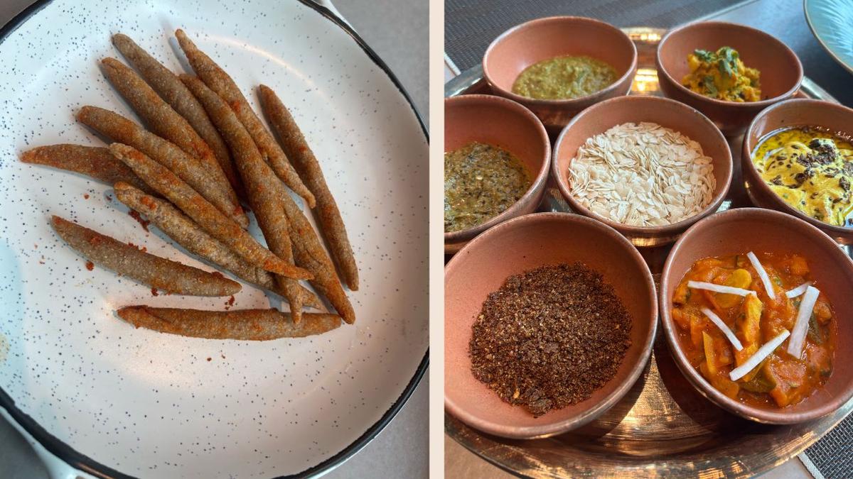 (Left) buckwheat-flour based fries kanchemba; (Right) an assortment of chutneys, curd-based chukauni, along with dry and fresh pickles (Left) buckwheat-flour based fries kanchemba; (Right) an assortment of chutneys, curd-based chukauni, along with dry and fresh pickles
