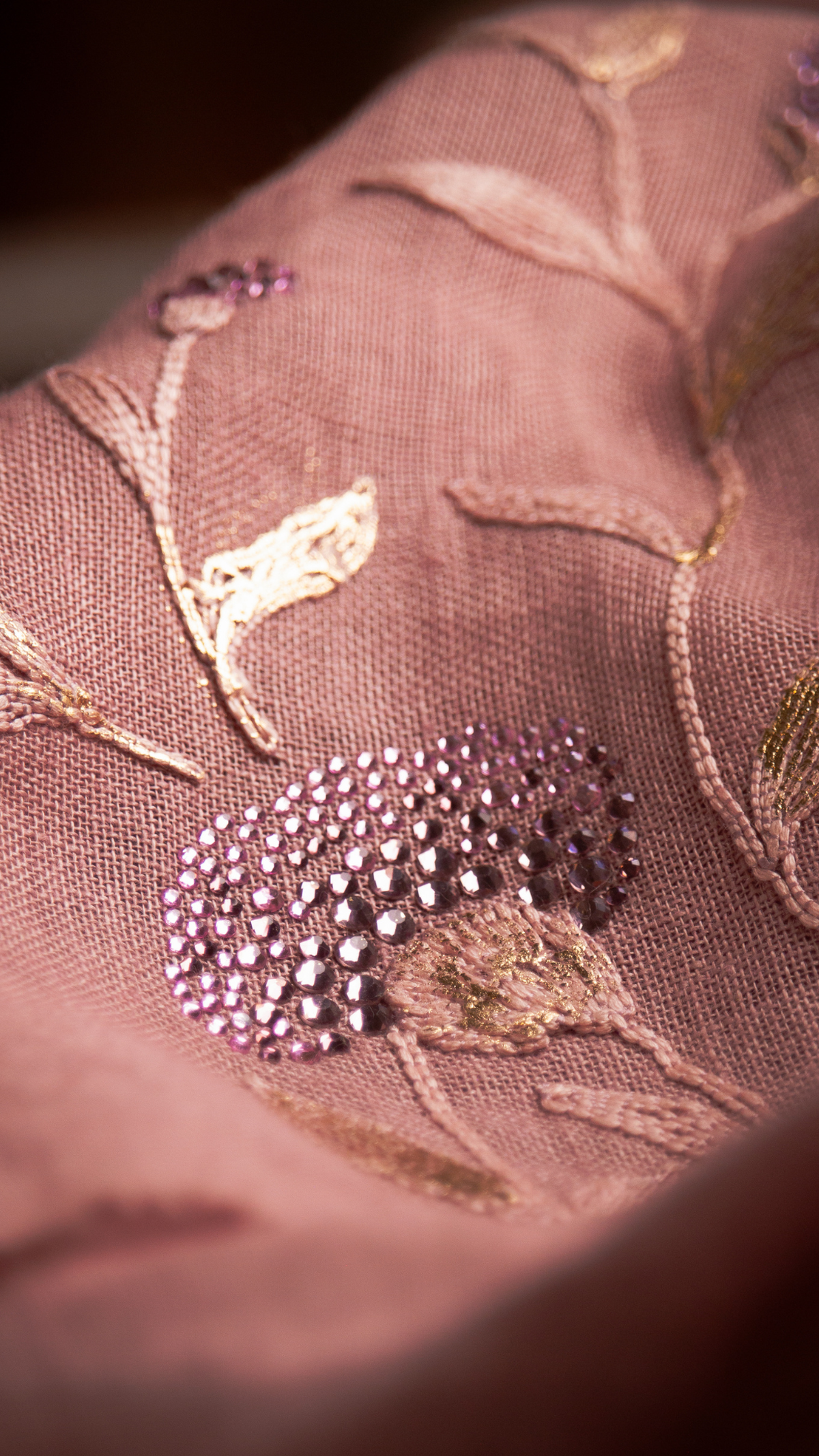 Diamond dahlia — Dori leaf embroidery with smashed metal craft with shaded crystals